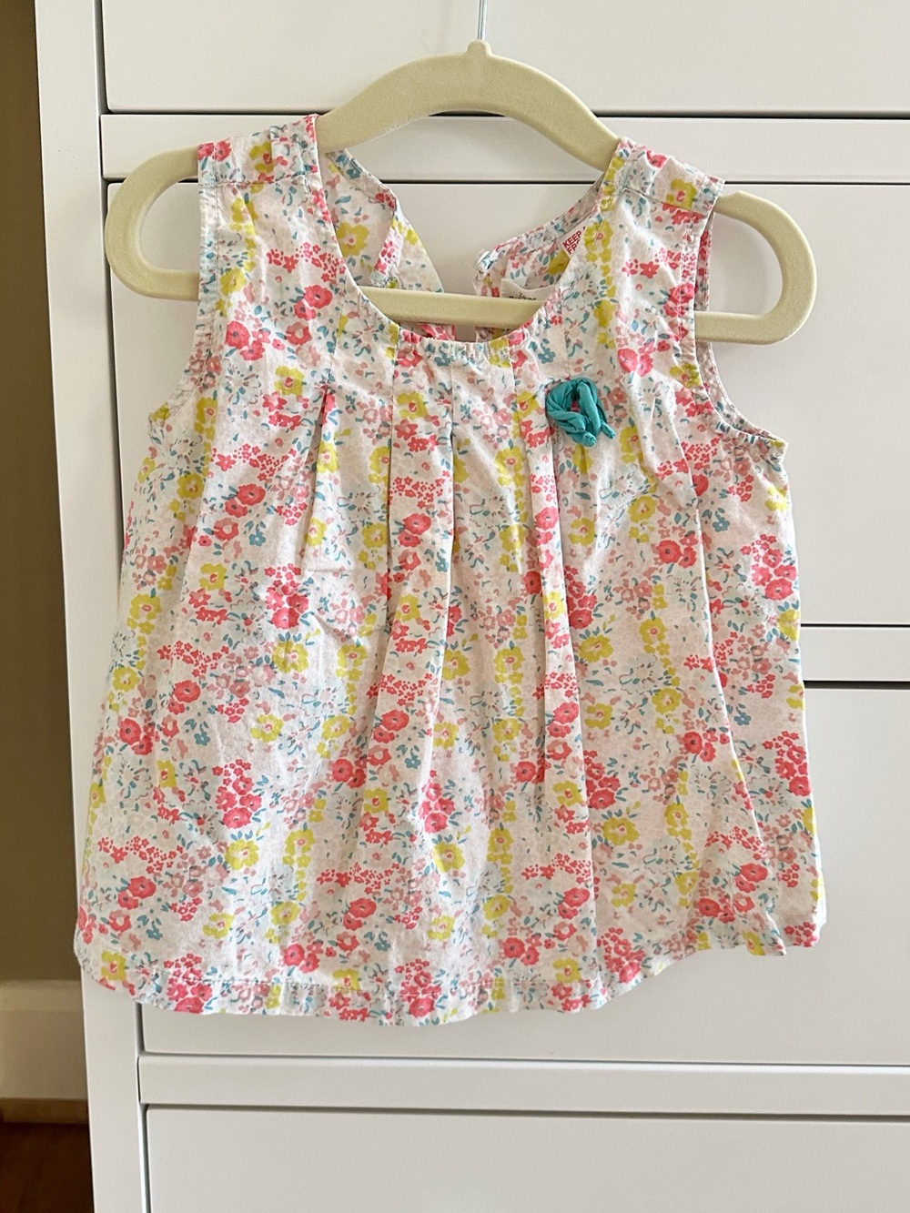 Zara BabyGirl Size 2/3 Years Floral Sleeveless Bow Top White Pink Yellow Teal